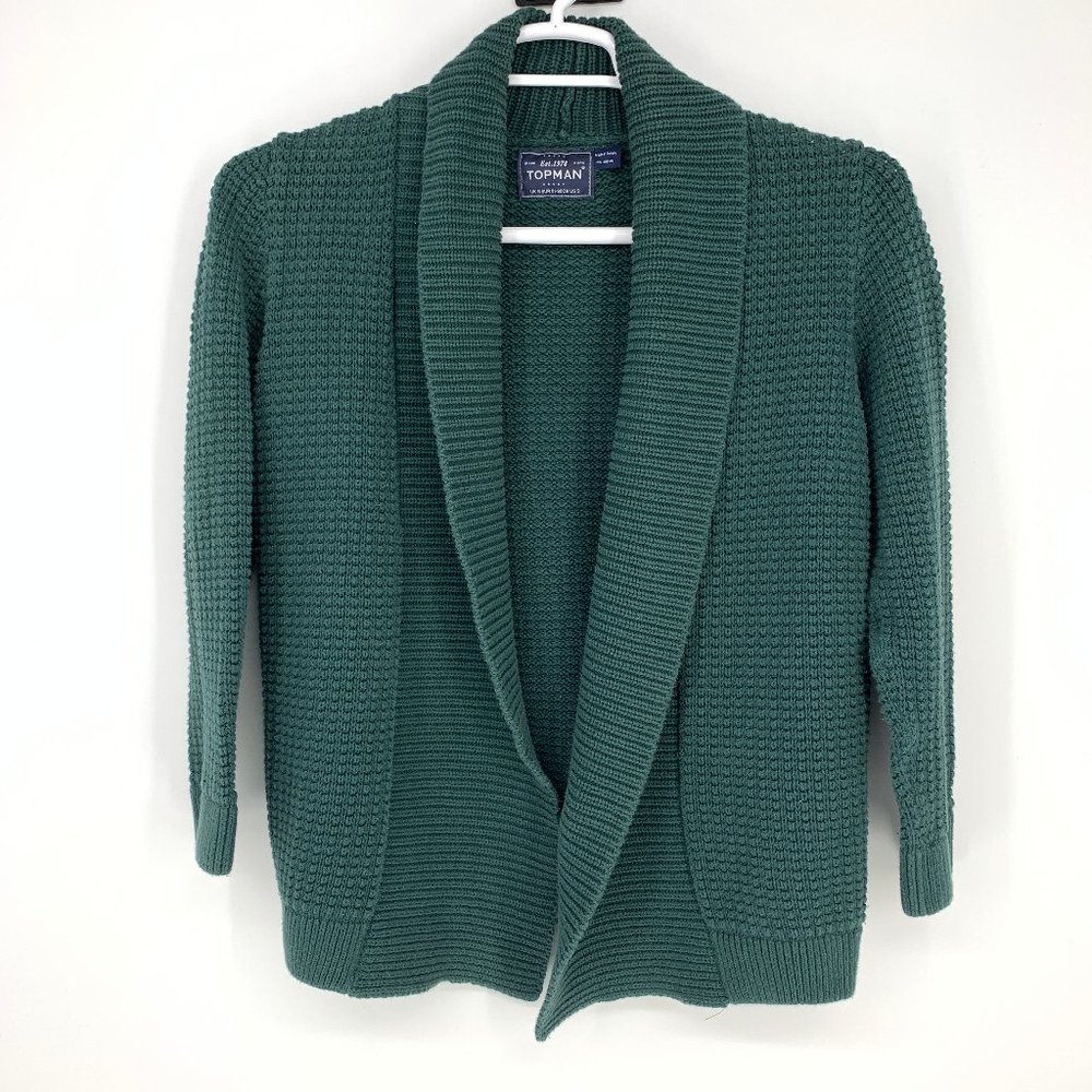 Topman Chunky Knit Green Open Front Cardigan